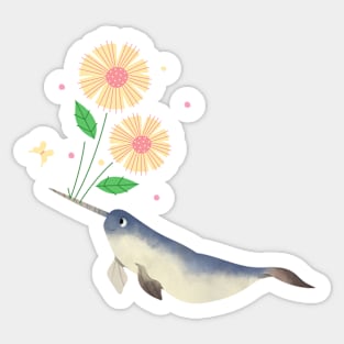 Narwhal Orange Daisy Flowers Sticker